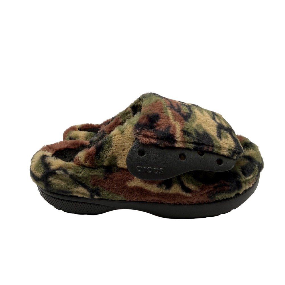 Crocs Classic Fur Sure Slide Women 10 Camo Excellent Faux Fur Fuzzy Sandals - Picture 3 of 6